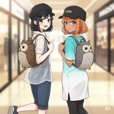 おそろいのフクロウリュックでショッピング