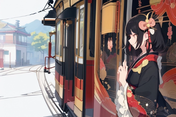 路面電車と少女