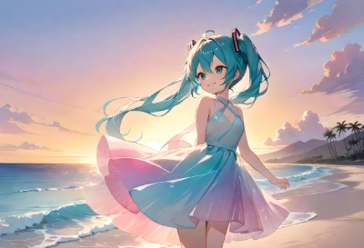 ミクさんと夕日