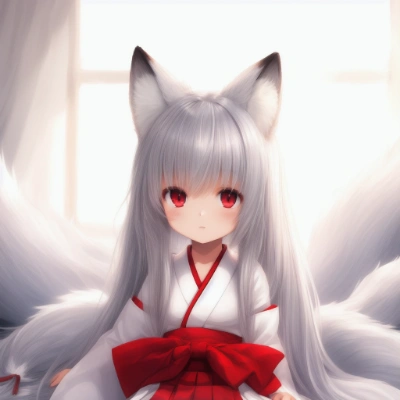 銀髪狐耳巫女