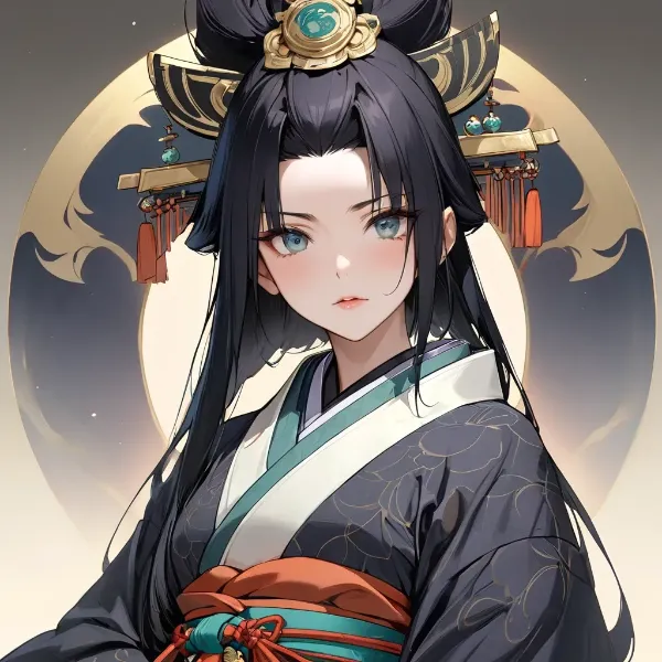 青い瞳の黒髪美人