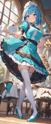 朝の青髪ウエイトレスさん