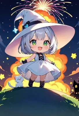 花火に囲まれた小さな魔女の瞬間
