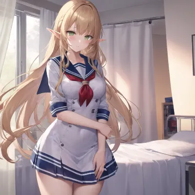 保健室にやってきたエルフに悪戯心が湧いてぶっかけしちゃう