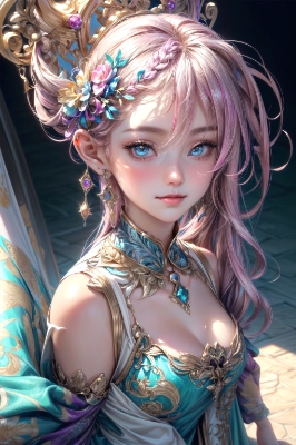 jeweled  fractal art tight long dress close-up