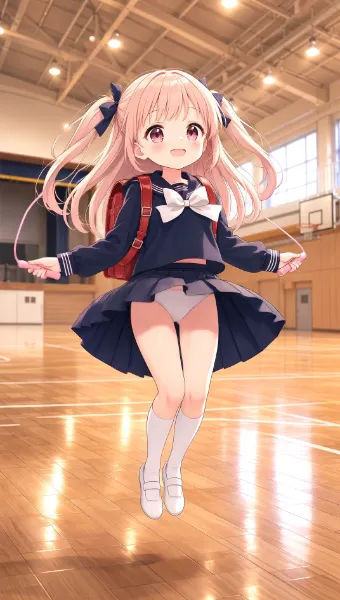 縄跳びする少女