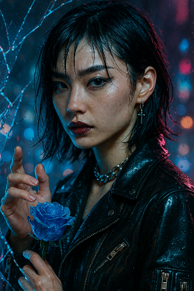 雨夜の青いバラの囁き