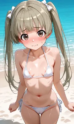 恥ずかしツインテール白ビキニっ娘