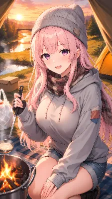 夕焼けのキャンプでお鍋をことこと