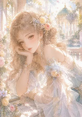 花冠の少女と輝く宮殿の午後