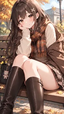 秋のベンチで待つ微笑み