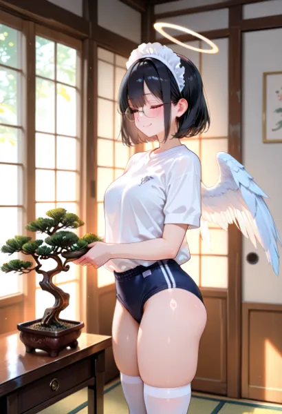 メガネっ娘さんと盆栽と