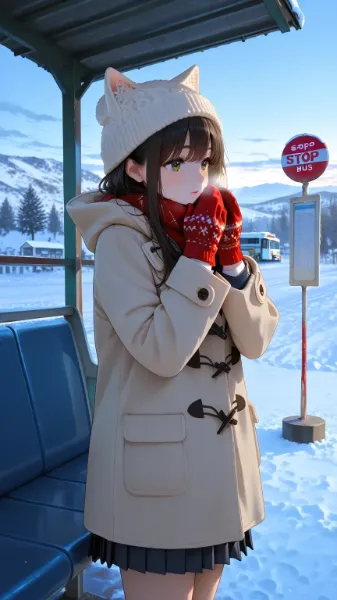 バス待ちの学生