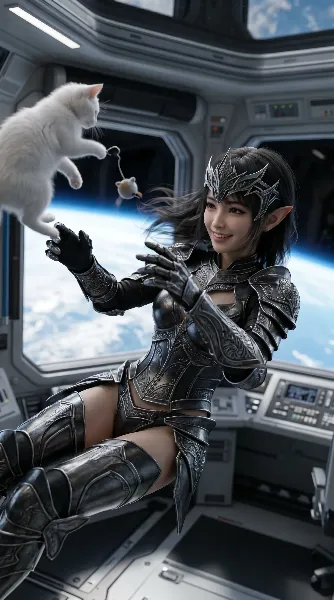 宇宙エルフの白猫との無重力遊戯