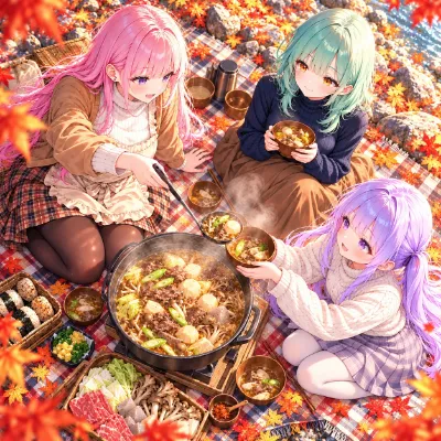 紅葉の下、みんなでいただきます！