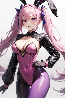 派手なピンク髪バニーちゃん…