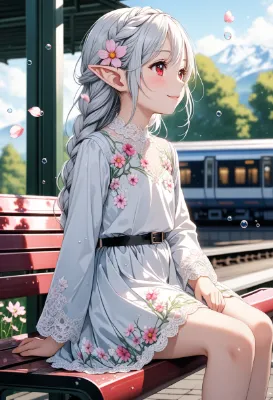 花と泡の銀髪エルフ