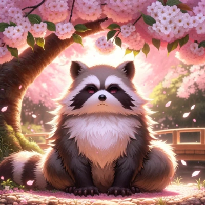 タヌキと桜