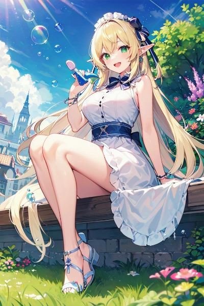 食べ歩きエルフ・公園でシャボン玉