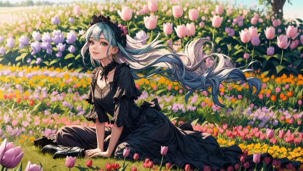 チューリップ畑のくつろぎ