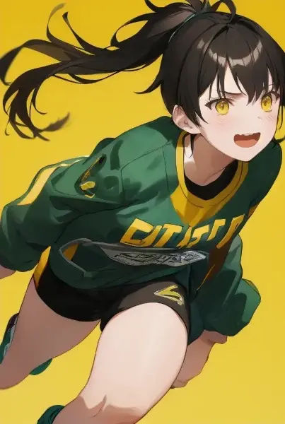 疾走する黒髪ポニーテールの少女・その２（４枚）