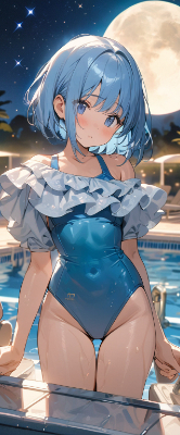 満月とプール