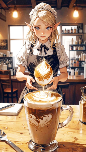 お待たせしました　当店自慢のラテアート「世界樹」でございます