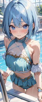 水着姿がかわいい青髪さん