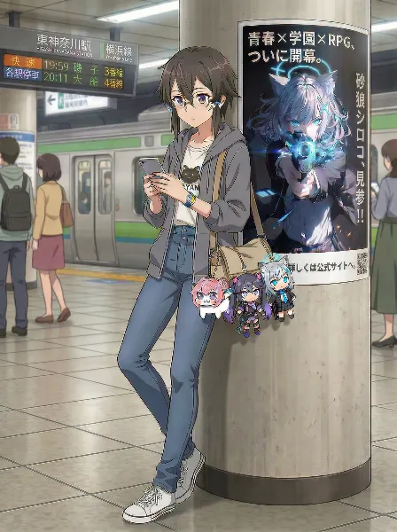 駅のホームで待ち合わせする朝田さん