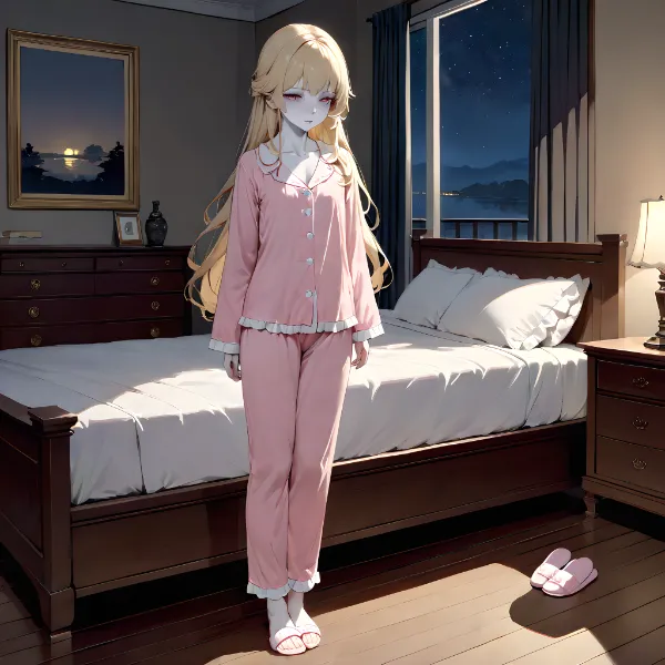 ベッドルームの金髪女子