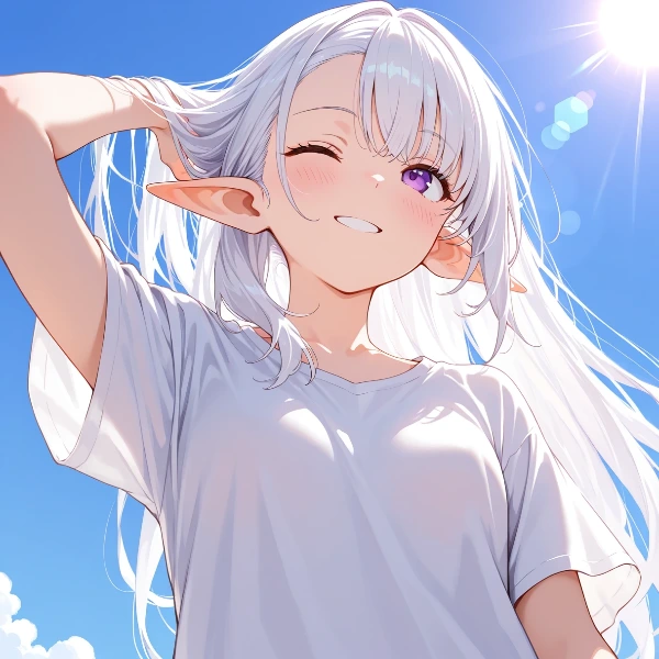 太陽×夏のビーチ×エルフさんと一緒