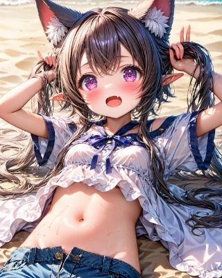 ビーチツインテとケモ耳エルフさん（9枚）