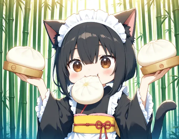 肉まん食べ放題ニャ！