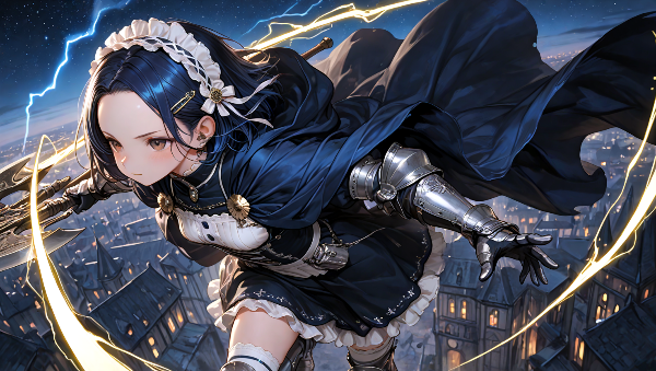 雷撃のメイド、夜空の守護者