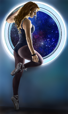 宇宙船の窓辺で（模写）