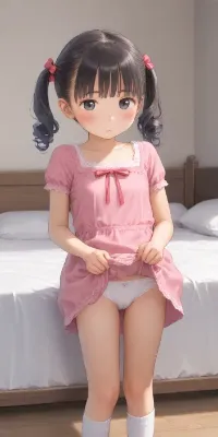 【サンプル】ワンピース姿のツインテ〇リ〇リJ〇ちゃんがパンツ見せ＆指オナ＆最後は全裸で潮吹き（12枚）