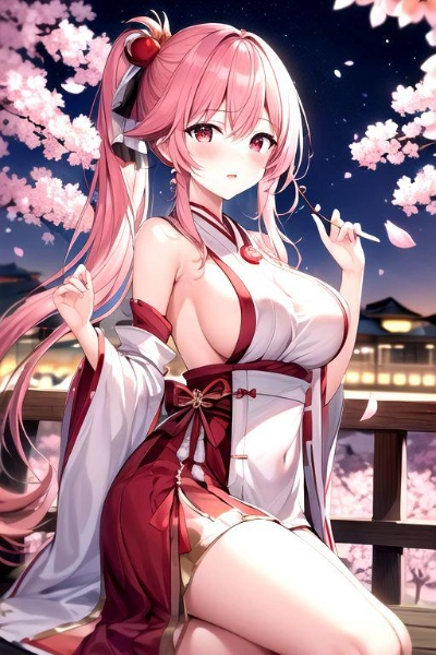 巫女と夜桜