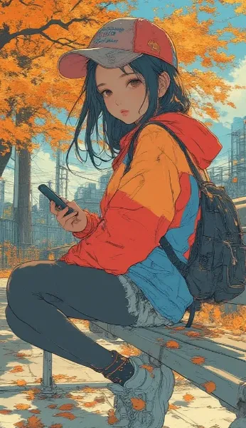 ​目を引くビビッドカラー！🍁AI美女と学ぶ、秋の重ね着（レイヤード）カジュアルコーデ術