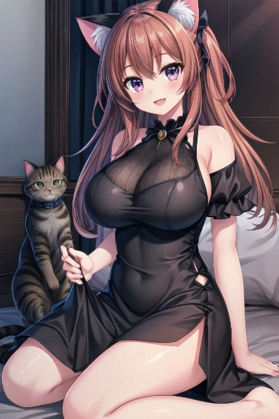 他の猫を見ている女の子