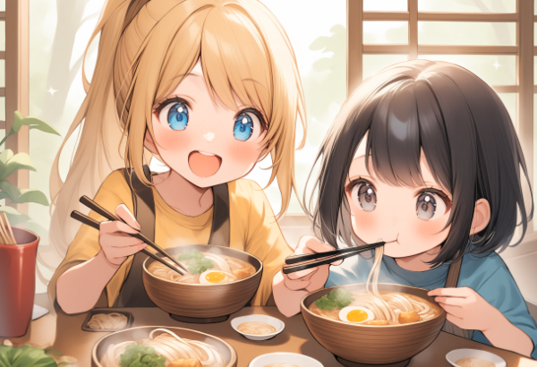 黒髪＆ブロンド・うどんを食べた