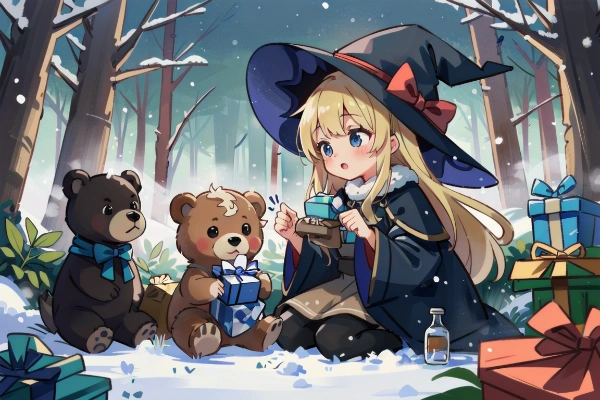 魔女と使い魔のクマのぬいぐるみ