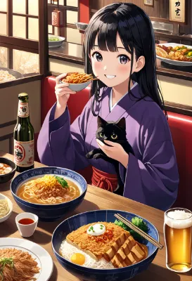 黒猫と味わう居酒屋の宵