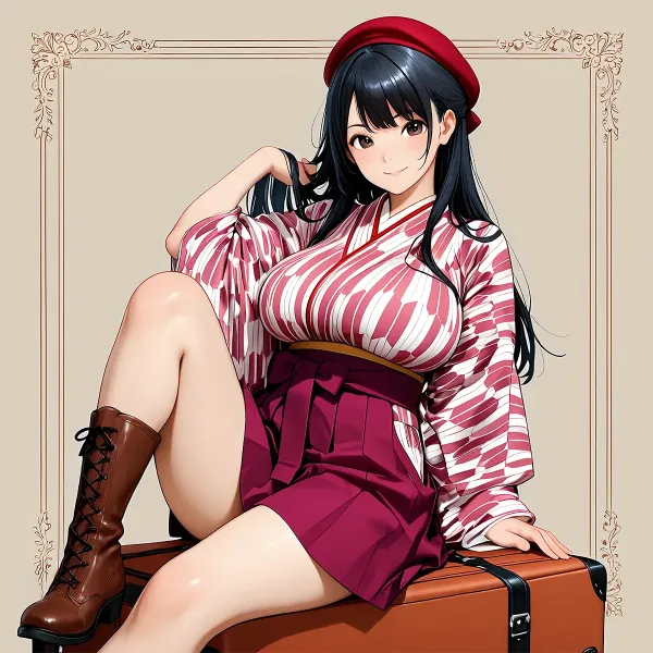 スーツケースとベレー帽