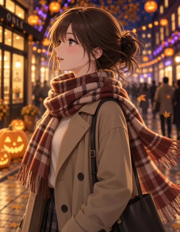 ハロウィンの灯り、秋の風に揺れて