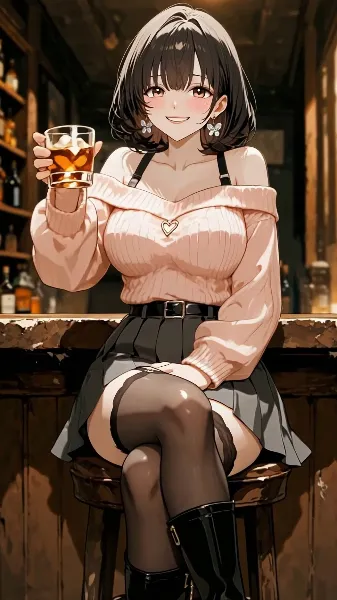 バーで乾杯する彼女の微笑み