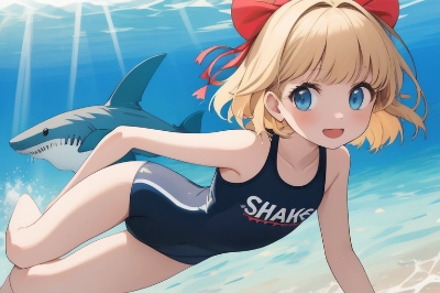サメさんと一緒におよぐー