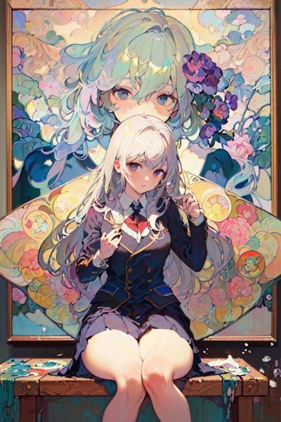 ミュシャ風JK　油彩