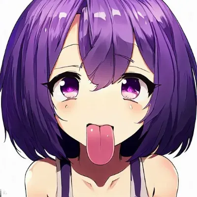 ボブヘア紫髪少女の舌出し