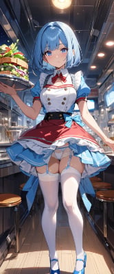 セクシーな青髪ウエイトレスさん