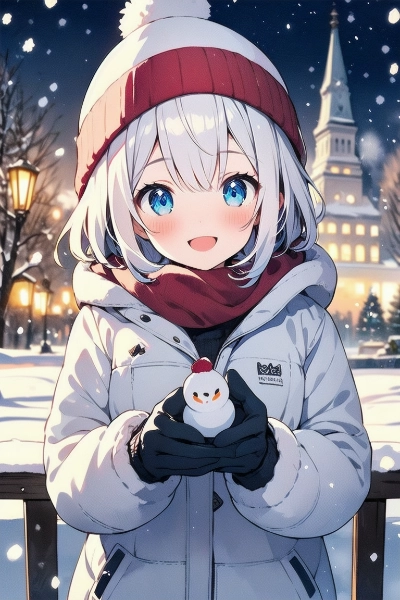 小さい雪だるまの完成.ᐟ.ᐟ